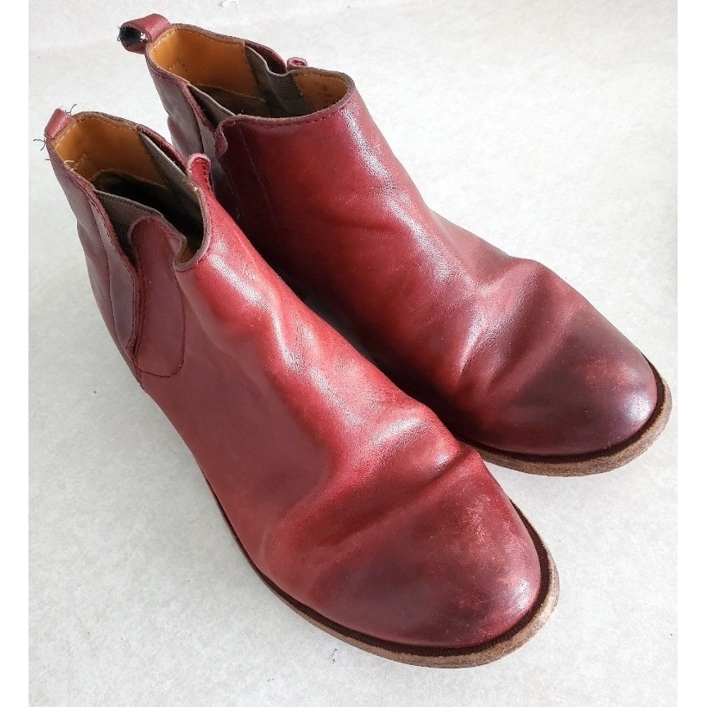 Kork-Ease Chelsea Ankle Boots Burgundy Leather Slip On Flat Comfort Shoes 7.5